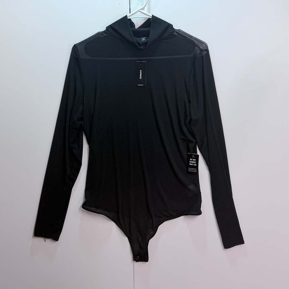 Express Black Long Sleeve Hooded Bodysuit Size L